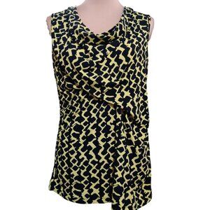 Susan Lawrence Womens Blouse Sleeveless Cowl Neck Geometric Yellow Black Sz L